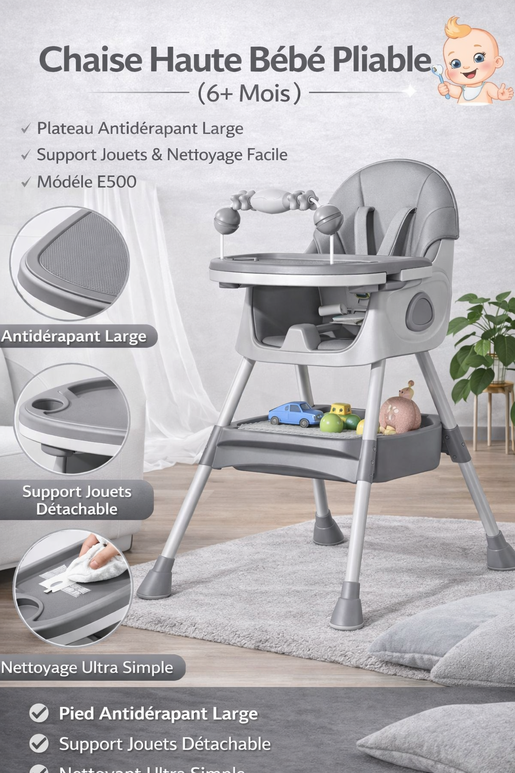 Chaise Haute Bébé Pliable (6+ Mois)