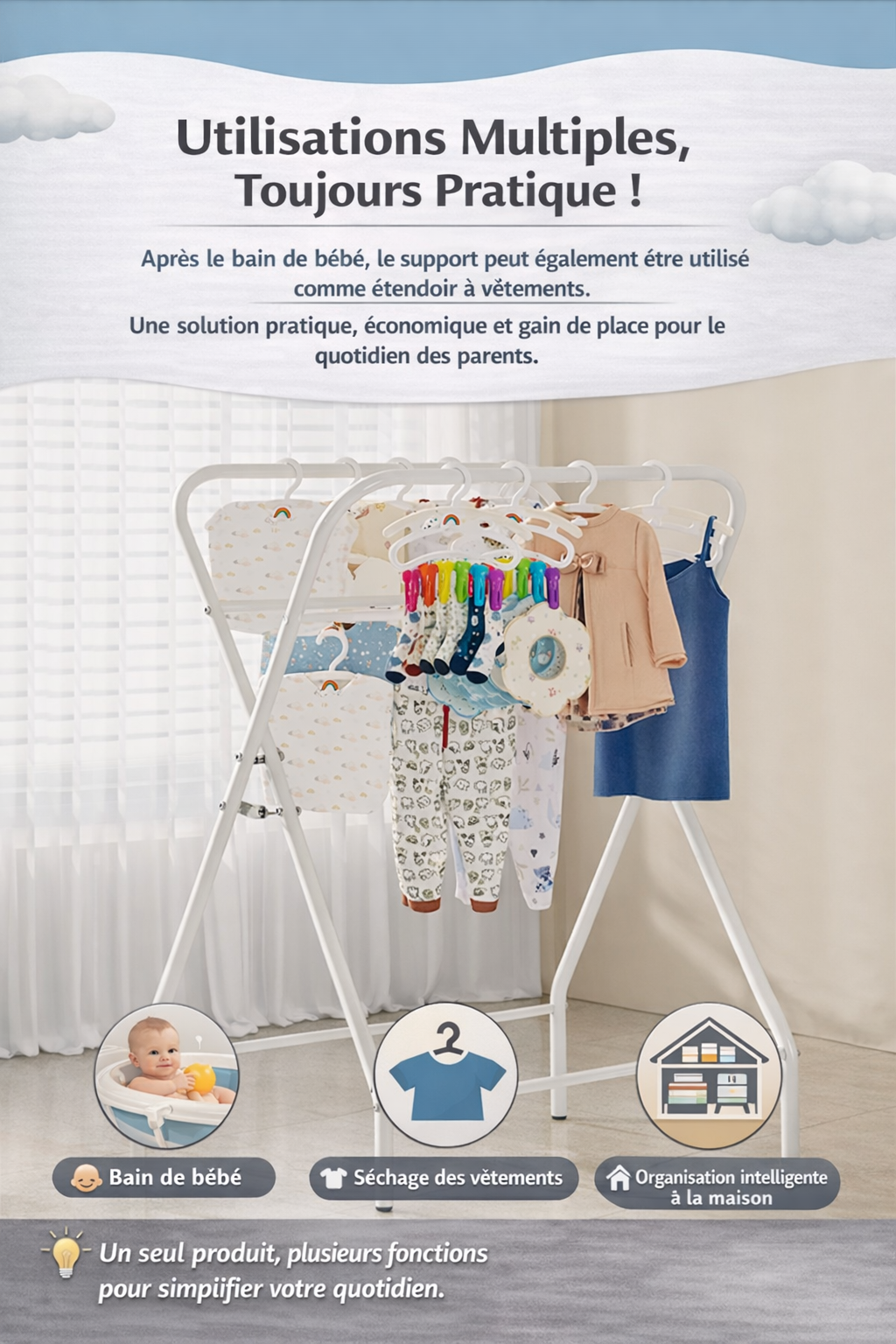 Baignoire pour bébé 3 en 1 avec support
