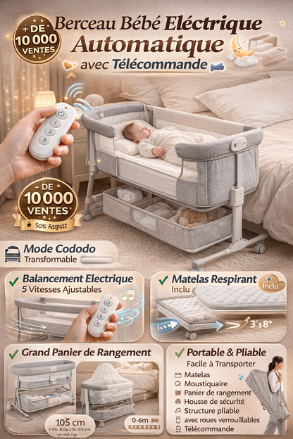 Berceau Bébé Électrique Automatique avec Télécommande 👶🛏️