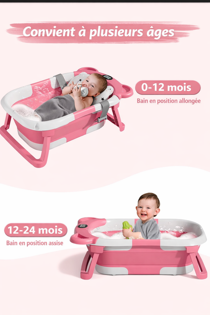 Baignoire bébé pliable avec thermomètre & coussin confort