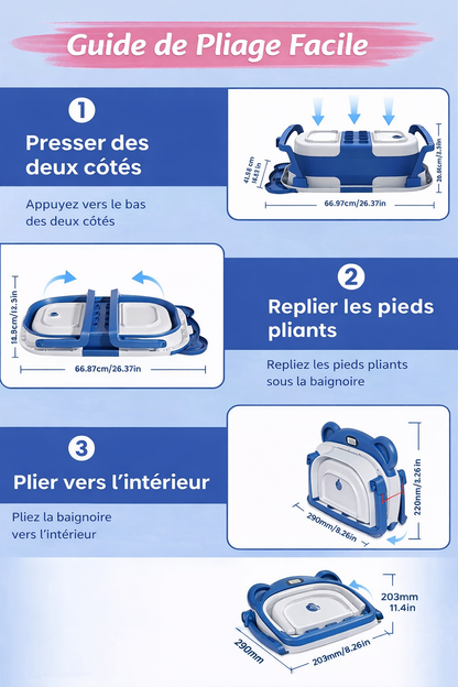 Baignoire bébé pliable avec thermomètre & coussin confort